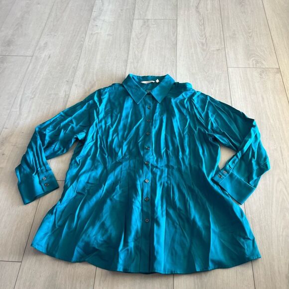 Soft Surroundings Shirt Womens Blue Button Up Pleated Waist Modalsize 1X - Picture 1 of 7
